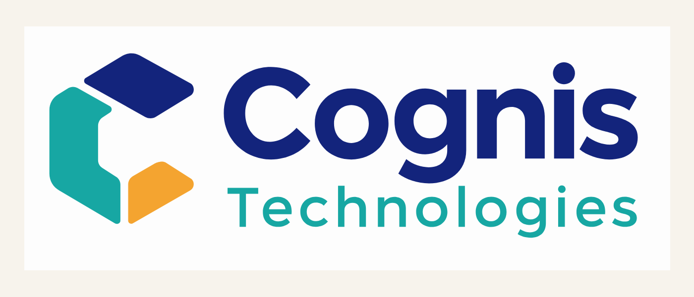 The generated logo: a teal, navy and orange C-shaped mark beside the word Cognis in navy and Technologies in teal, on an off-white box.